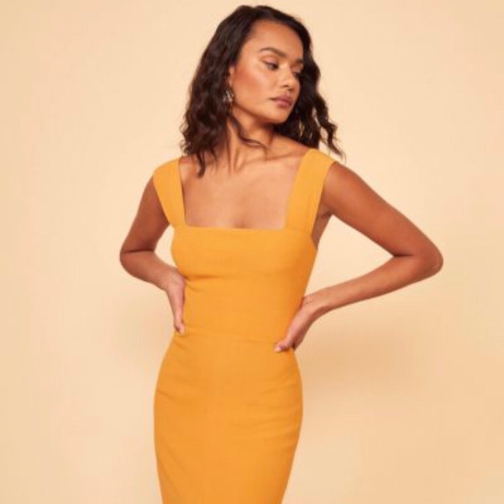 Reformation Midi Dress in Mustard Yellow